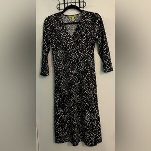 Sigrid Olsen Womens XS Faux Wrap Dress Black White‎ Burgundy Geometric Print